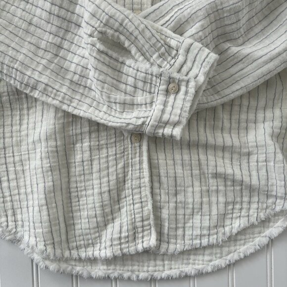 Mystree 100% Cotton Tunic Button Shirt (Sz L) Striped Long Sleeve Coastal Casual - Picture 12 of 12